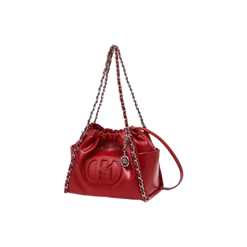 HAZZYS Split Cow Leather Hobo Bag, Crossbody Bag, Shoulder Bag Trumpets Women's Black/Red/Ivory-7