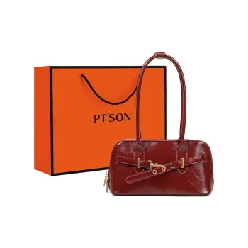 PT'SON Synthetic Leather Portable Underarm Shoulder Bag, Bowling Bag Regular Women's Burgundy/Coffee
