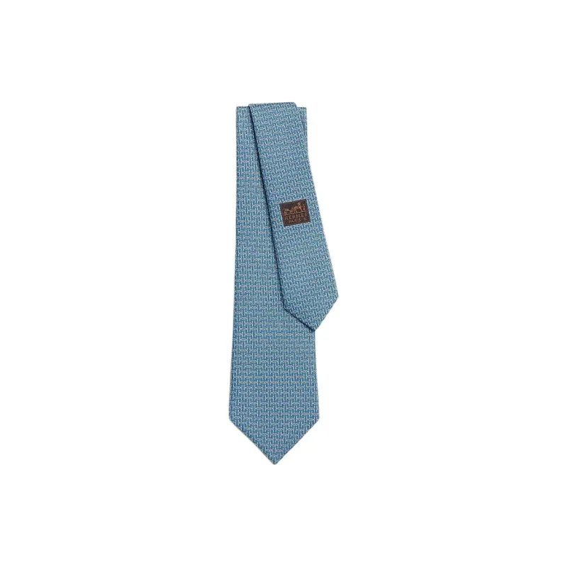 HERMES Mulberry Silk Ties Men's Sky Blue-0