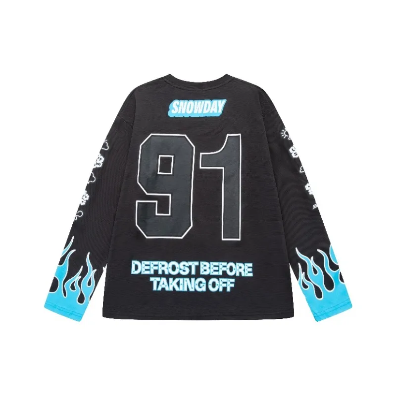 Snowday Long sleeve Blue Flame Jersey Basketball Jersey Unisex-1