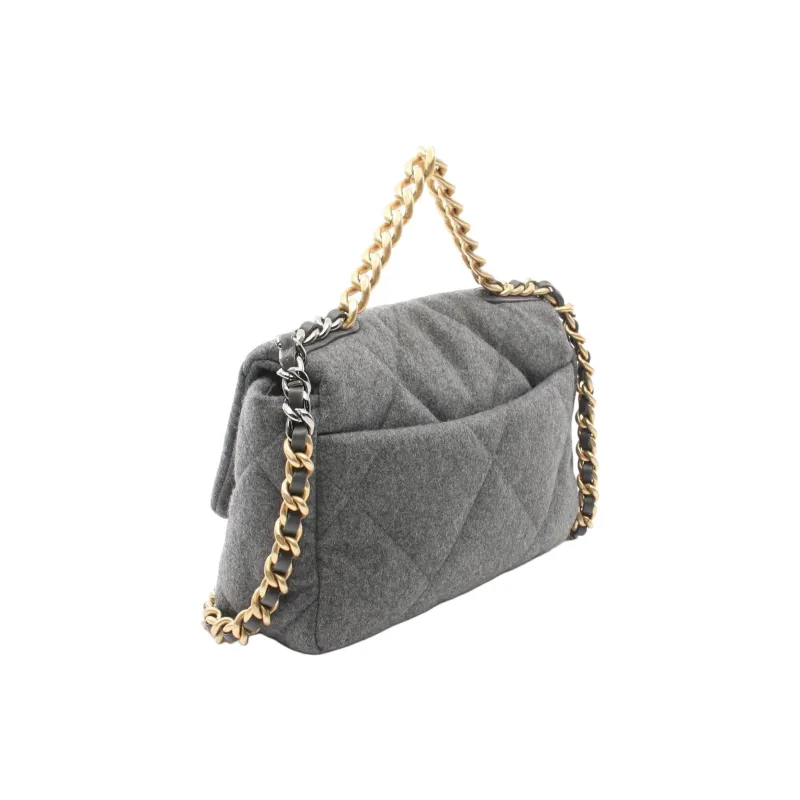 CHANEL 19Bag Wool Flap Crossbody Bag, Shoulder Bag Women's Gray-1