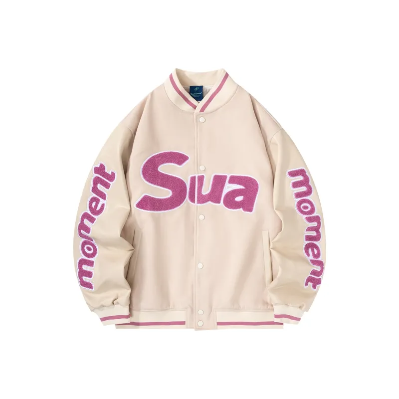 Suamoment Jacket American Casual Loose Fit Baseball Jacket Coat Unisex-8