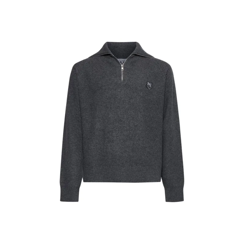 Maison Kitsune Fox Patch Long Sleeved Waffle Knitted Jumper-0