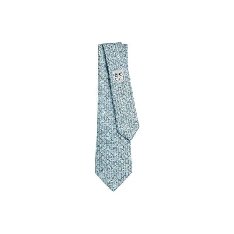 HERMES Mulberry Silk Ties Men's Sky Blue-0