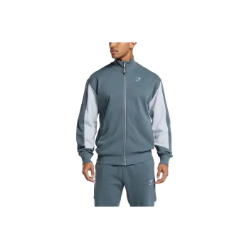 GYMSHARK Pique Track Jackets Coats Men's Titanium Blue/Fresh Blue