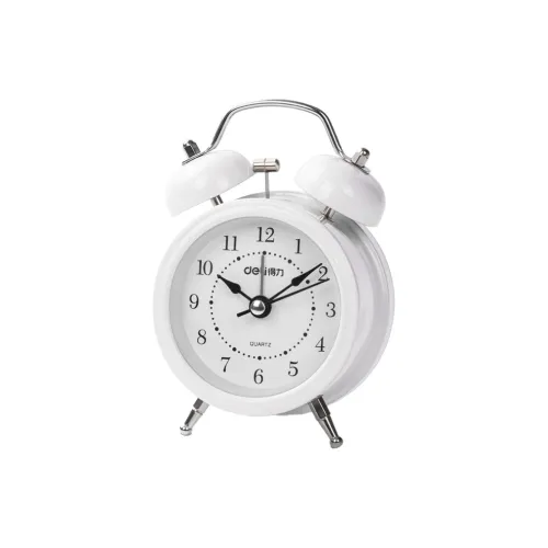 Deli Sweeping Seconds Movement Metal Alarm Clock Unisex White