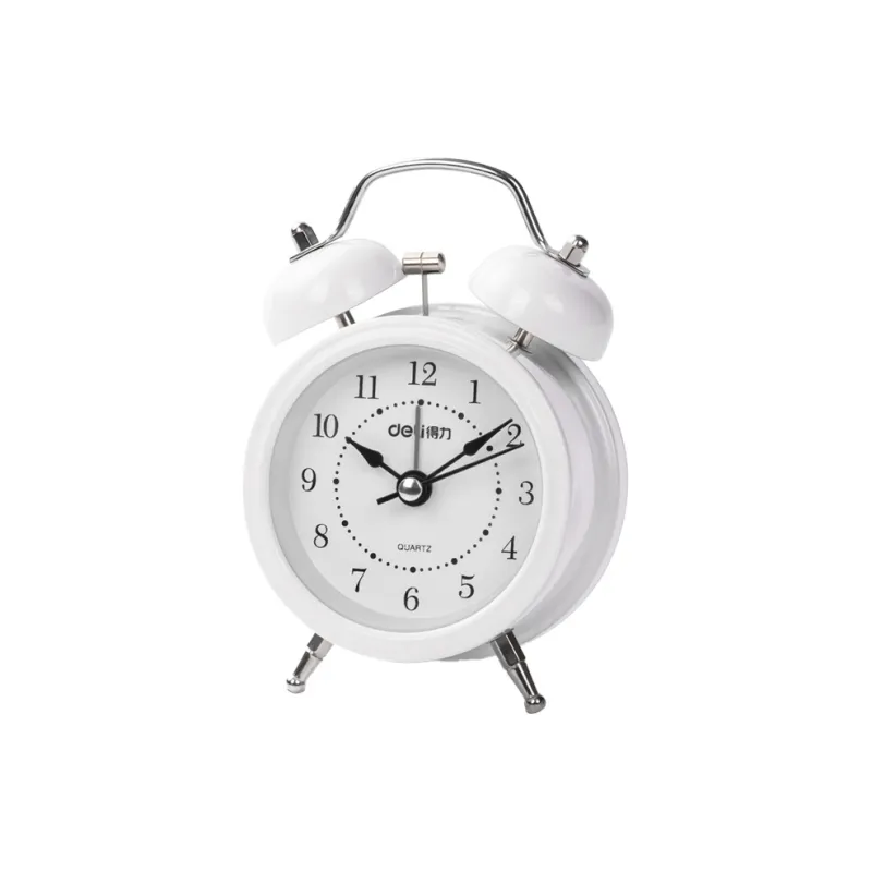 Deli Sweeping Seconds Movement Metal Alarm Clock Unisex White-2