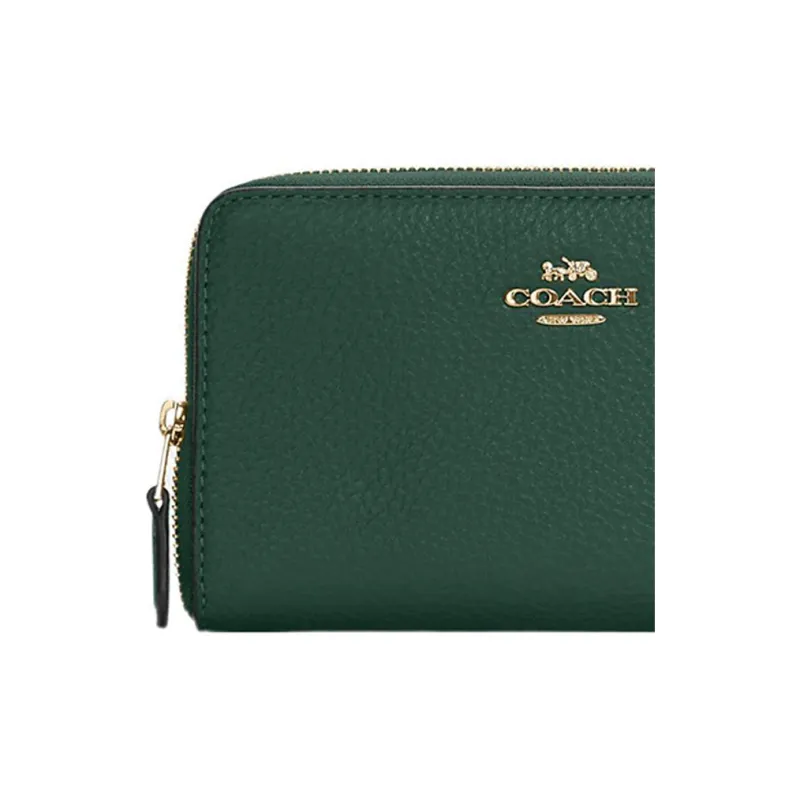 COACH Id Zip Wallet Pebbled Leather Card Holder Wallet Medium Size Women's Dark Green-3