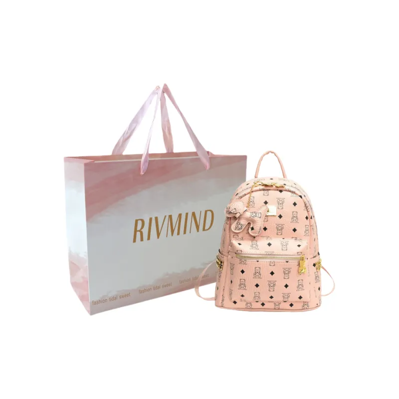 RIVMIND Synthetic Leather Backpack Tubas Women's Ecru/Brown/Black-17