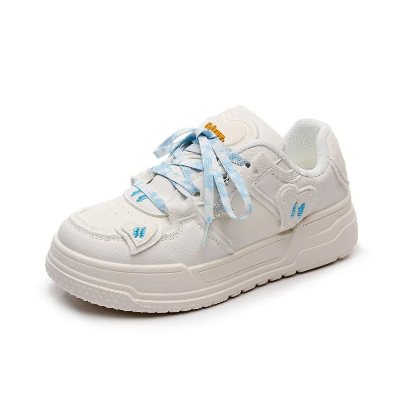 Feiyue Girly Heart Series Lightweight Height Increasing Slip Resistant Low Top Skateboard Shoes Women's White-0