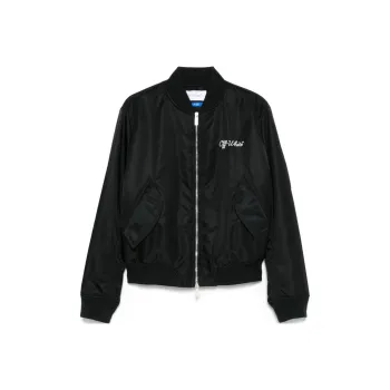 OFF WHITE Script Varsity Zip Up Bomber Jacket