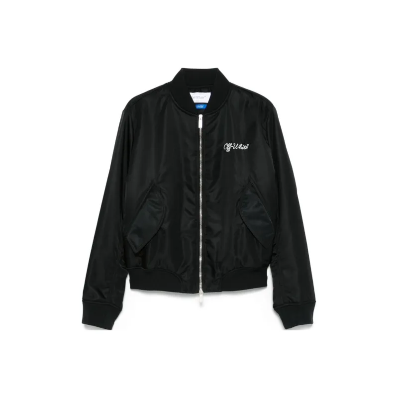 OFF WHITE Script Varsity Zip Up Bomber Jacket-0