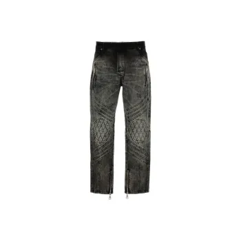 BALMAIN Zip Detailed Bleached Motor Denim Jeans
