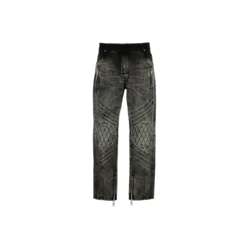BALMAIN Zip Detailed Bleached Motor Denim Jeans