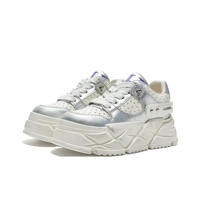 HR Low Top Skateboard Shoes Women's White Silver-2