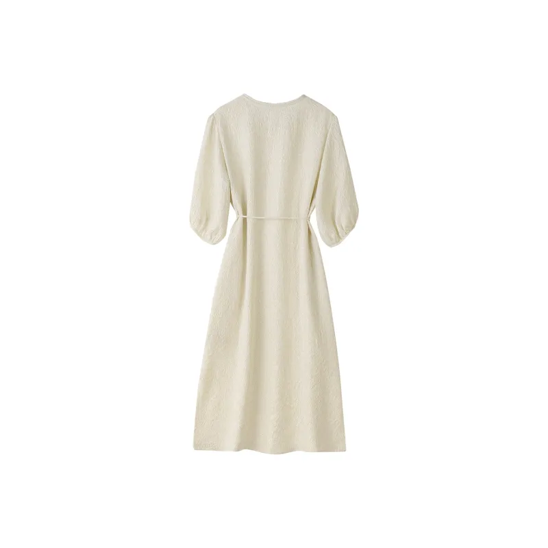 To The West Short Sleeved Dress Women's Beige Gold-1