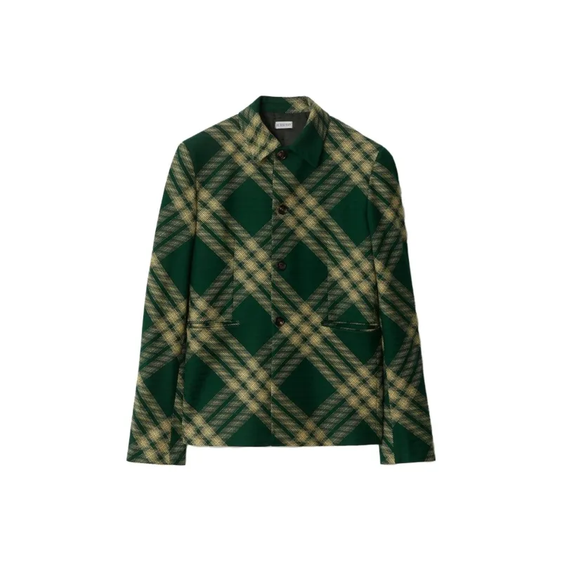 Burberry Check Pattern Buttoned Tailored Blazer-0
