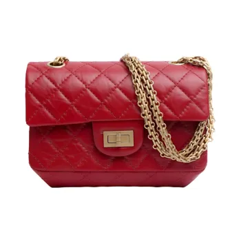 CHANEL Calfskin Chain Shoulder Bag Crossbody Bag Mini Women's Red