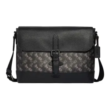 COACH Hudson Canvas With Leather Messenger Bag Shoulder Bag Crossbody Bag Large Size Men's Black Brown Multicolor
