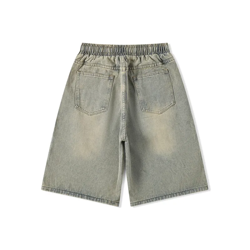 Michael Rock Denim Shorts Unisex Yellow Mud-1