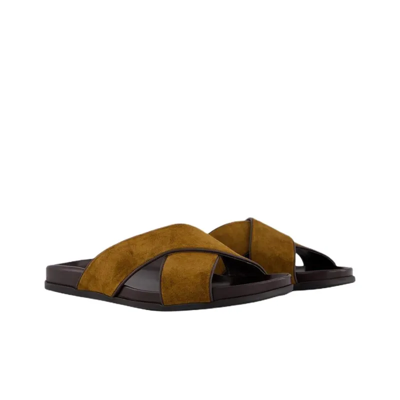 MANOLO BLAHNIK Rubber Sole Slide Slippers Men's Brown-3