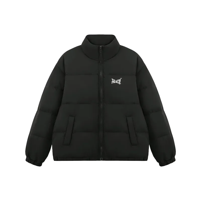 Teach Peace Basic Letter Print Thickened Stand Collar 90 Fill Power White Duck Down Coat Down Jacket Unisex-18