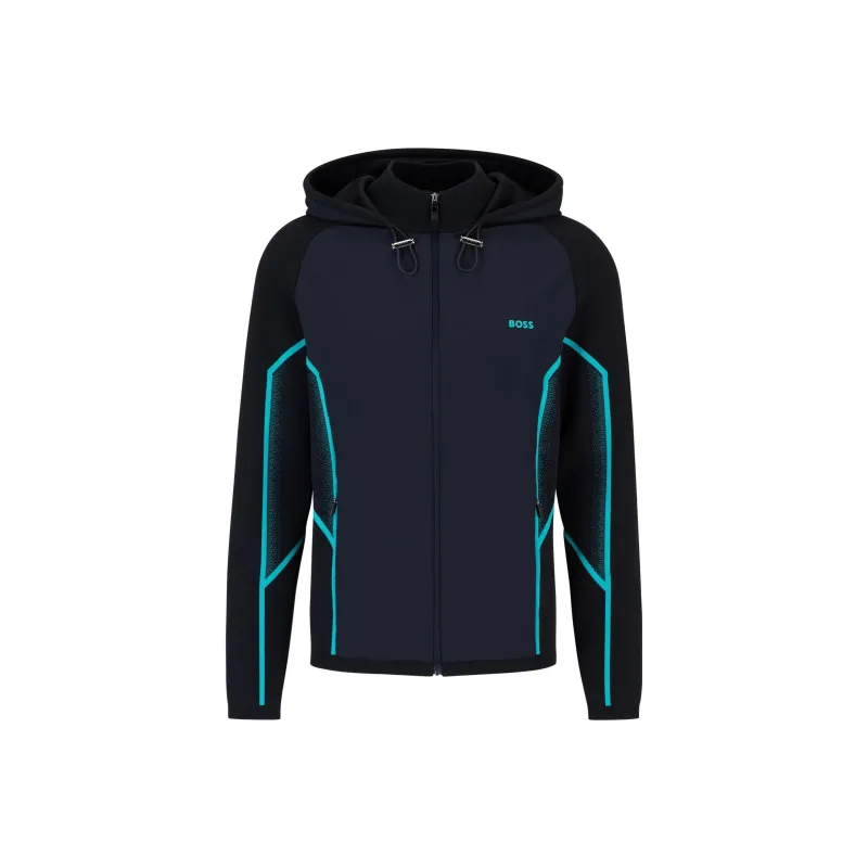 HUGO BOSS Regular Fit Hooded Jacket With Degradé Jacquard Jacket Men's Blue-0