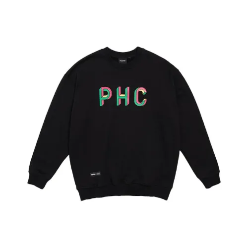 PHANTACI 블랙 남녀공용 맨투맨