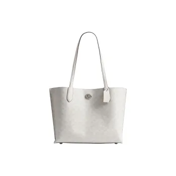 COACH Willow Artificial Leather Tote Bag, Shopping Bag, Shoulder Bag Large Size Women's Chalk White