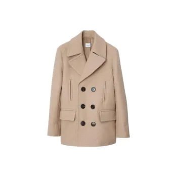 Burberry Wool Blend Pea Coat Men's Umber