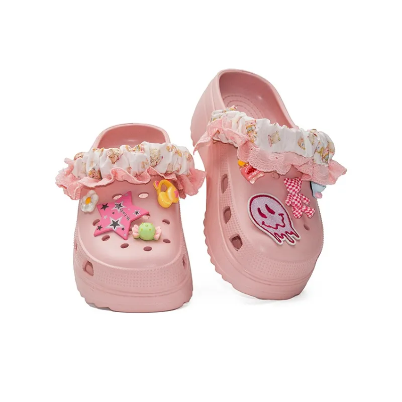 OUBT Sweet Style Girlish, Lace Trim Design Clogs Women's Pink-2