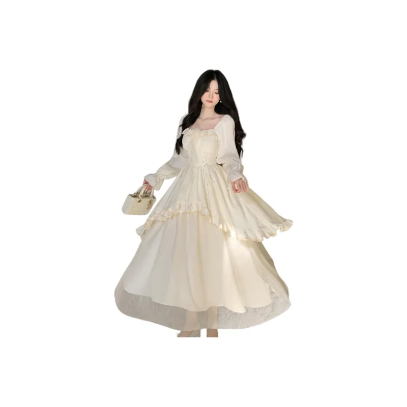GUOZHEN Long Sleeved Dress Women's Apricot-2