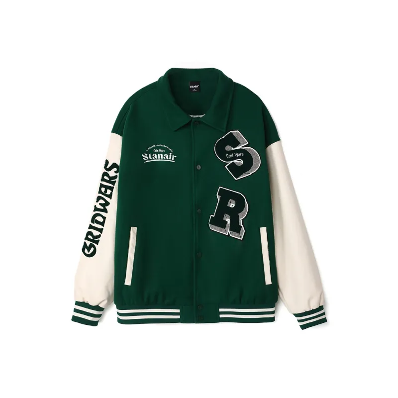 STANAIR Letter Embroidered Drop Shoulder Loose Fit Baseball Jacket Unisex-7