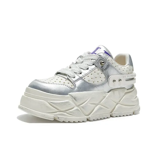 HR Low Top Skateboard Shoes Women's White Silver-1