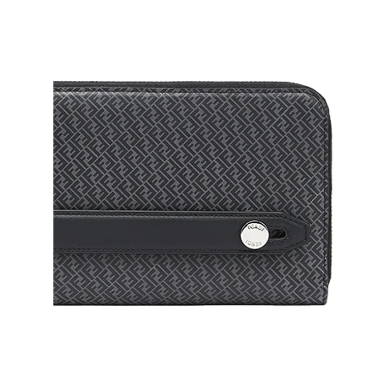 FENDI Leather Clutch, Wallet Card Holder Men's Black-3