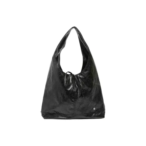 Three Blessings PU Shoulder Bag Medium Size Women's Black/Ivory White