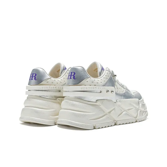 HR Low Top Skateboard Shoes Women's White Silver-3