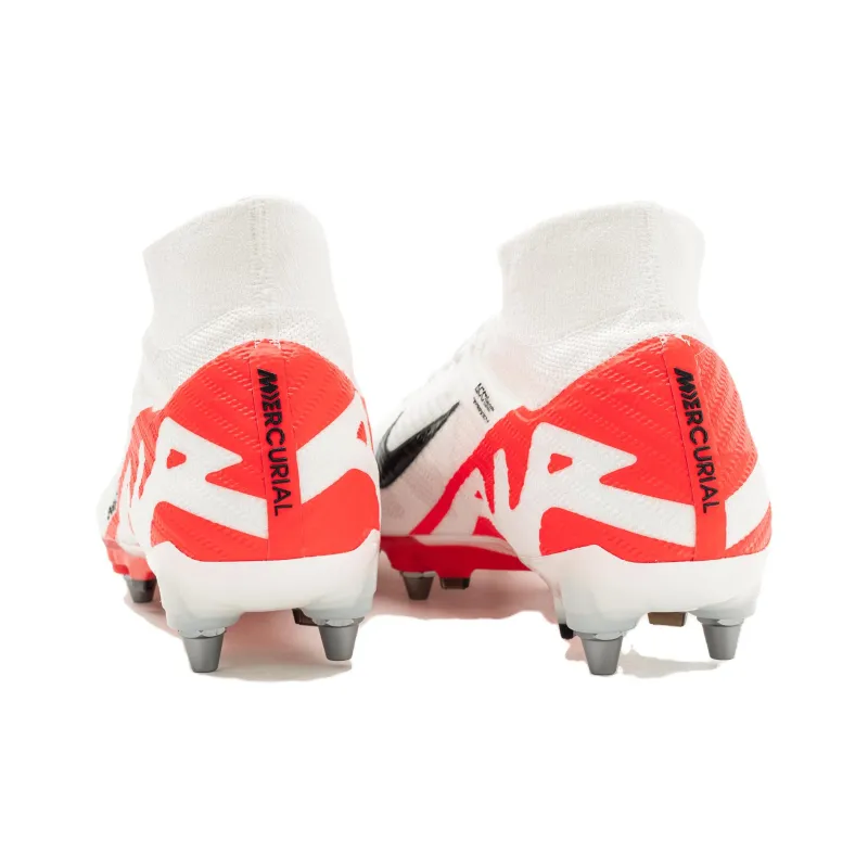 Nike Zoom Mercurial Superfly 9 SG Metal Long Studs Soft Ground Cushioning, Wear Resistant Soccer Shoes Men's White Red-4