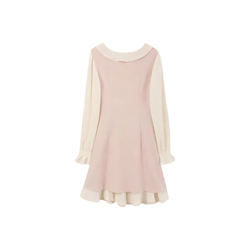 CZMO Long Sleeved Dress Women's Pink Mock Two Piece Dress-1