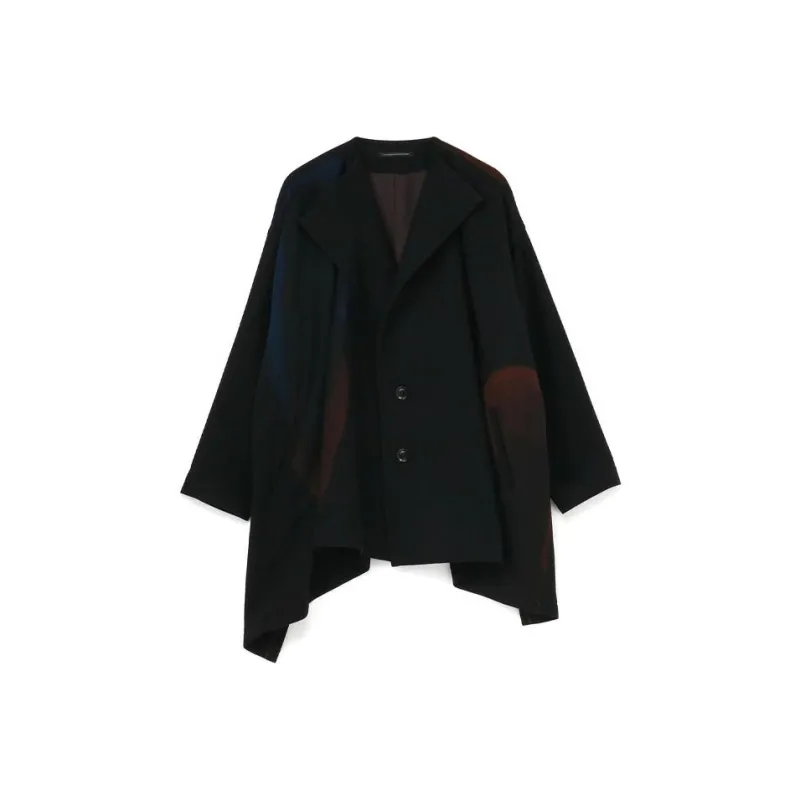 Yohji Yamamoto Wool Flannel Burari Polka Dot Collarless Jacket Jackets Coats Men's Black-0
