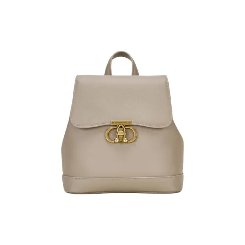 Hush Puppies Cow Leather With Synthetic Leather Backpack Medium Size Women's Khaki