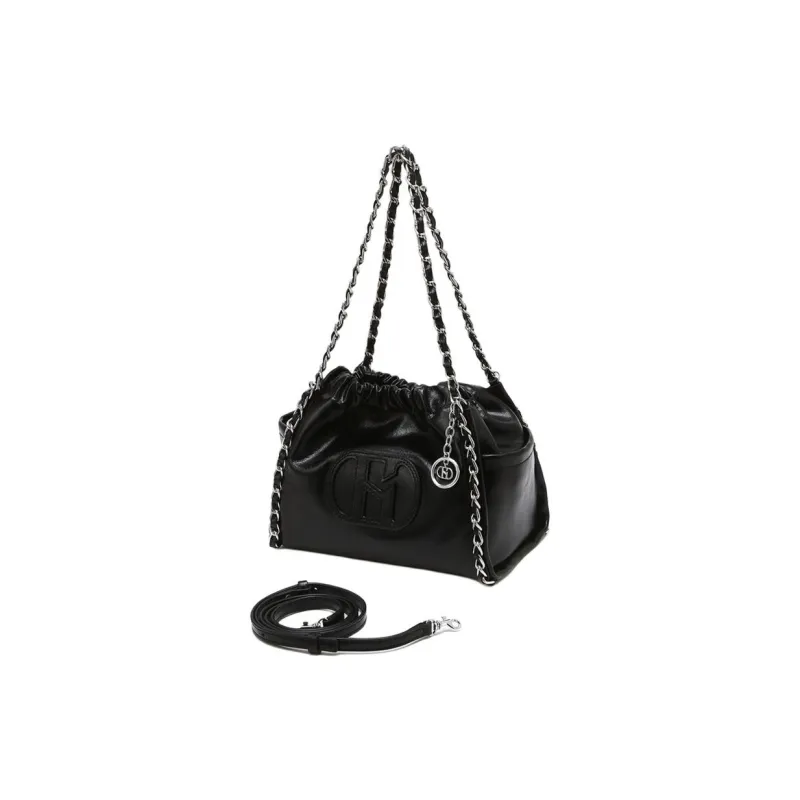 HAZZYS Split Cow Leather Hobo Bag, Crossbody Bag, Shoulder Bag Trumpets Women's Black/Red/Ivory-1