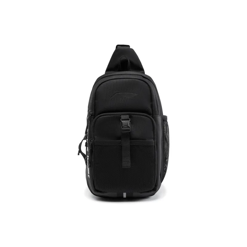 LiNing Fitness Series Polyester One Shoulder Crossbody Bag, Sling Bag Unisex Black-0