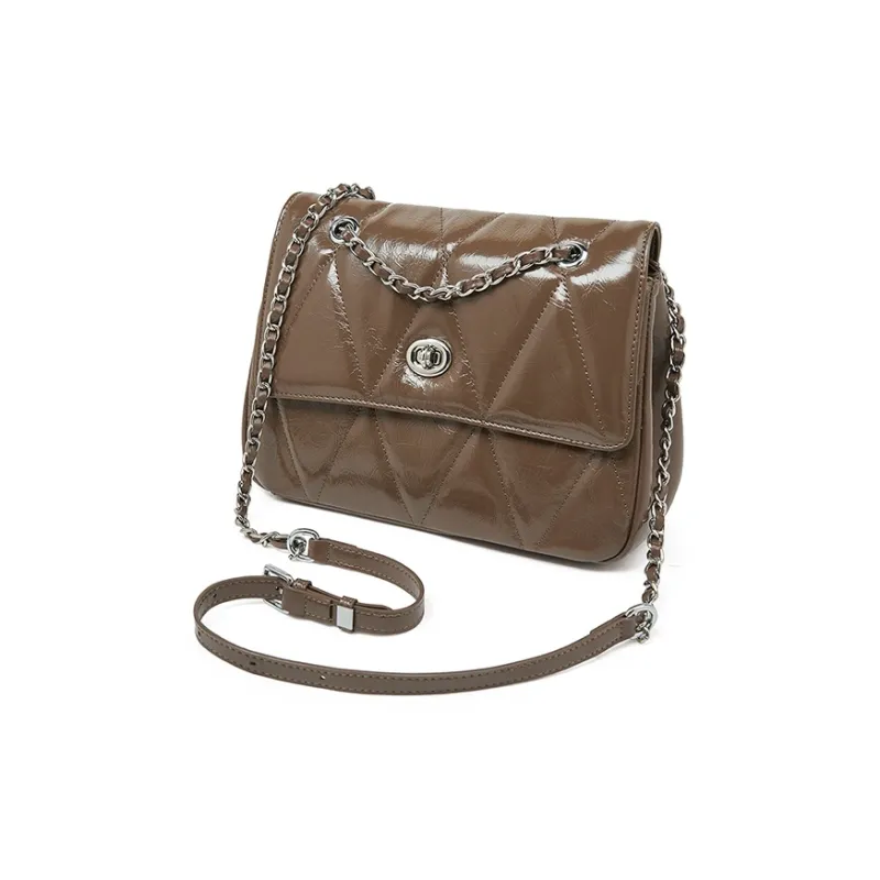 Old Man's Head Top Grain Cow Leather Shoulder Bag, Crossbody Bag Women's Black/Khaki/Silver-11