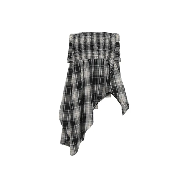 RTNH Summer Strapless Top Women's Black White Plaid-1