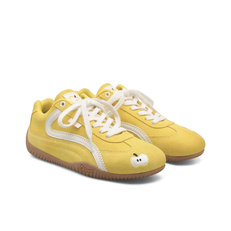 Cat&Sofa Anti Slip Wear Resistant Low Top Skateboard Shoes Unisex Yellow Apple-1