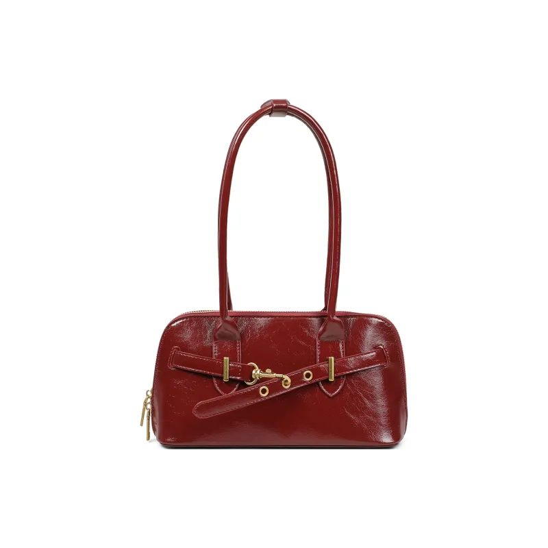 PT'SON Synthetic Leather Portable Underarm Shoulder Bag, Bowling Bag Regular Women's Burgundy/Coffee-5