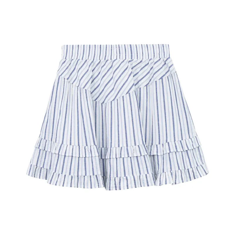 B.Duck Casual Short Skirts Women's Blue White Stripes-1
