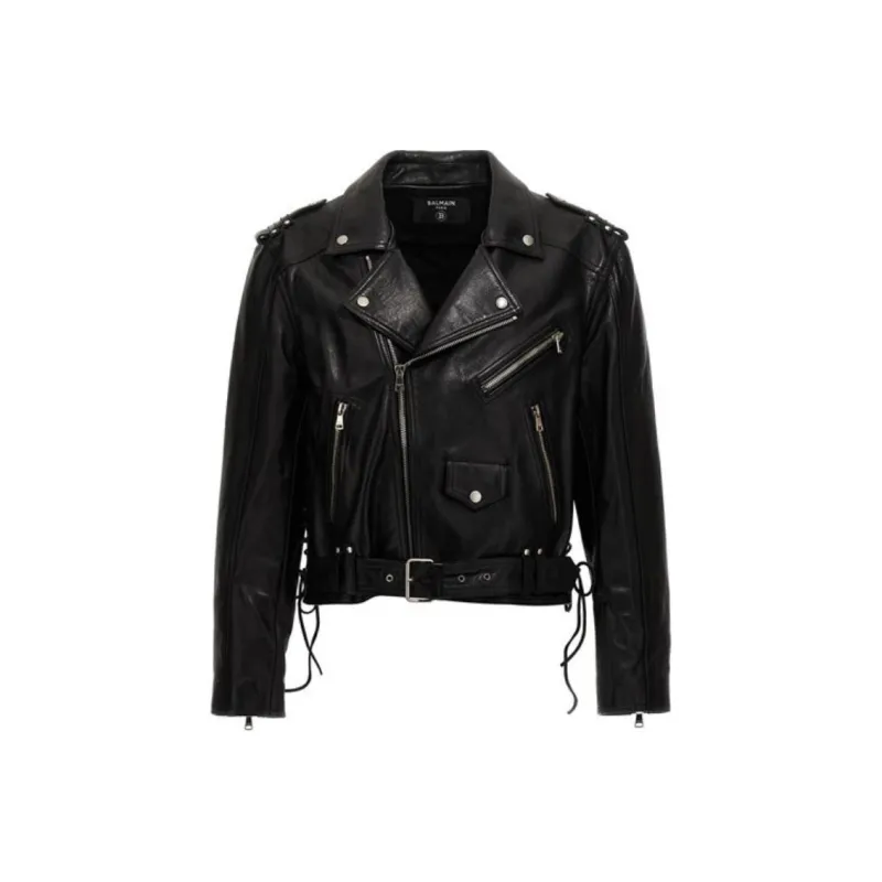 BALMAIN Leather Biker Jacket-0