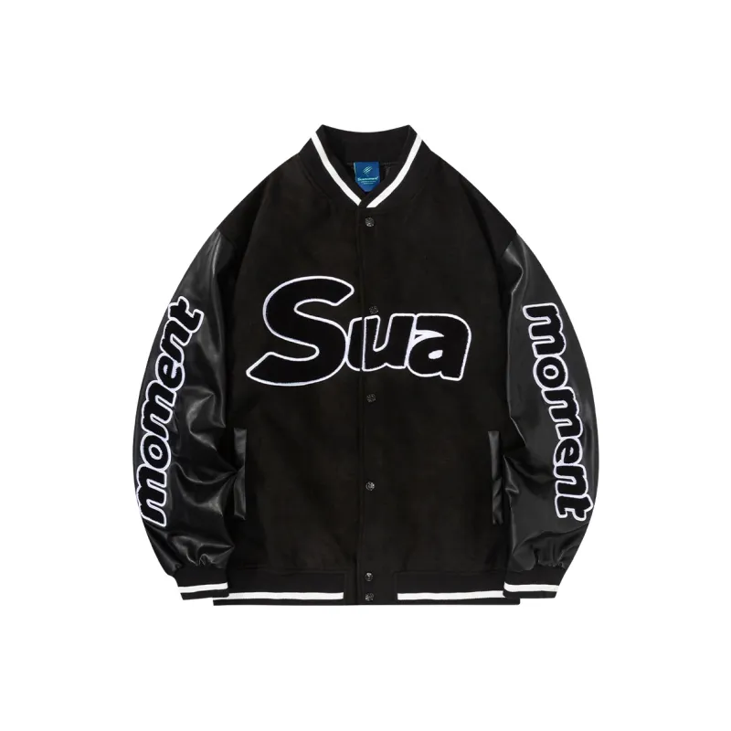Suamoment Jacket American Casual Loose Fit Baseball Jacket Coat Unisex-0